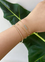 Aquamarine & Pink and Green Tourmaline Candy Bracelet 18k gold Stackable design on model