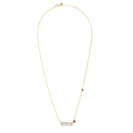 Aquamarine & Ruby Bar Necklace 18k handmade fine jewelry