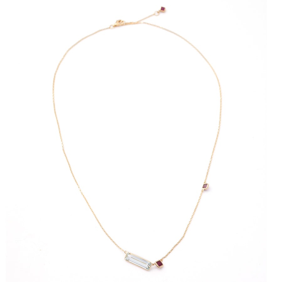 Aquamarine & Ruby Bar Necklace