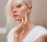 Aquamarine & Ruby Chain Ring 18k gold Stackable ring on model