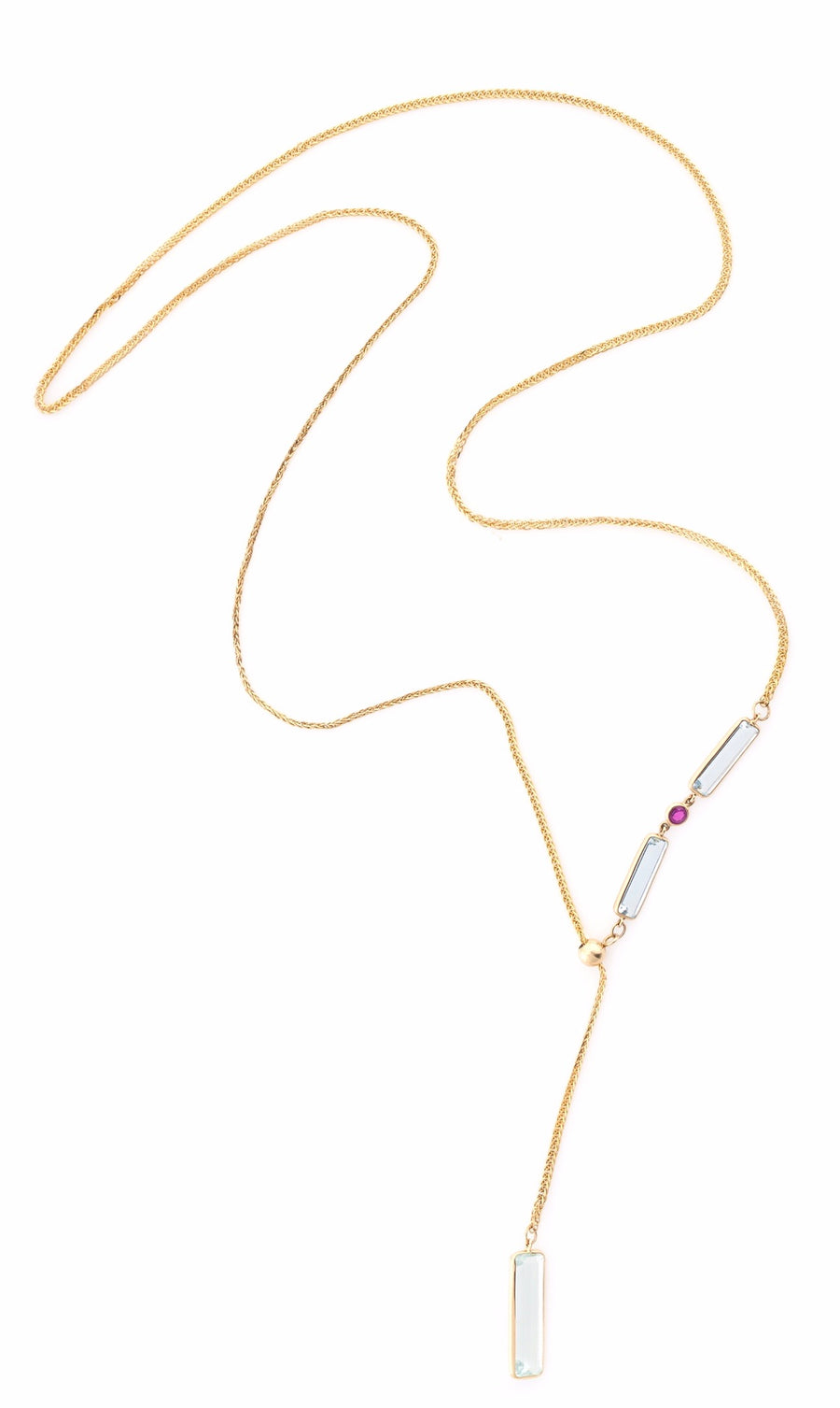 Aquamarine & Ruby Lasso Necklace