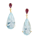 Aquamarine & Ruby dewdrop Earrings 18K Gold Handmade Fine Jewelry