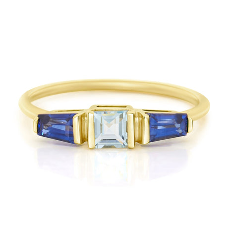 Aquamarine & Sapphire Triplet Ring 18k gold stackable ring