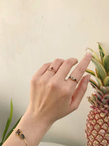 Aquamarine & Sapphire Triplet Ring 18k gold stackable ring on model