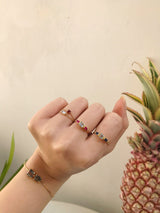 Aquamarine & Sapphire Triplet Ring 18k gold stackable ring on model 4