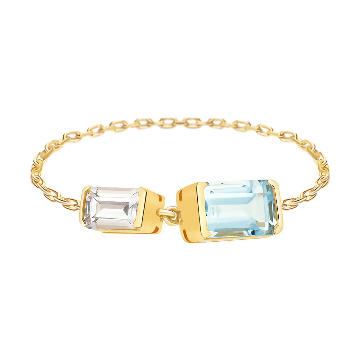 Aquamarine & Topaz Double Chain Ring 18k gold Stackable ring
