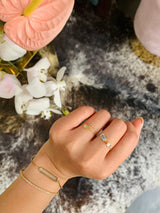 Aquamarine & Topaz Double Chain Ring 18k gold Stackable ring on model