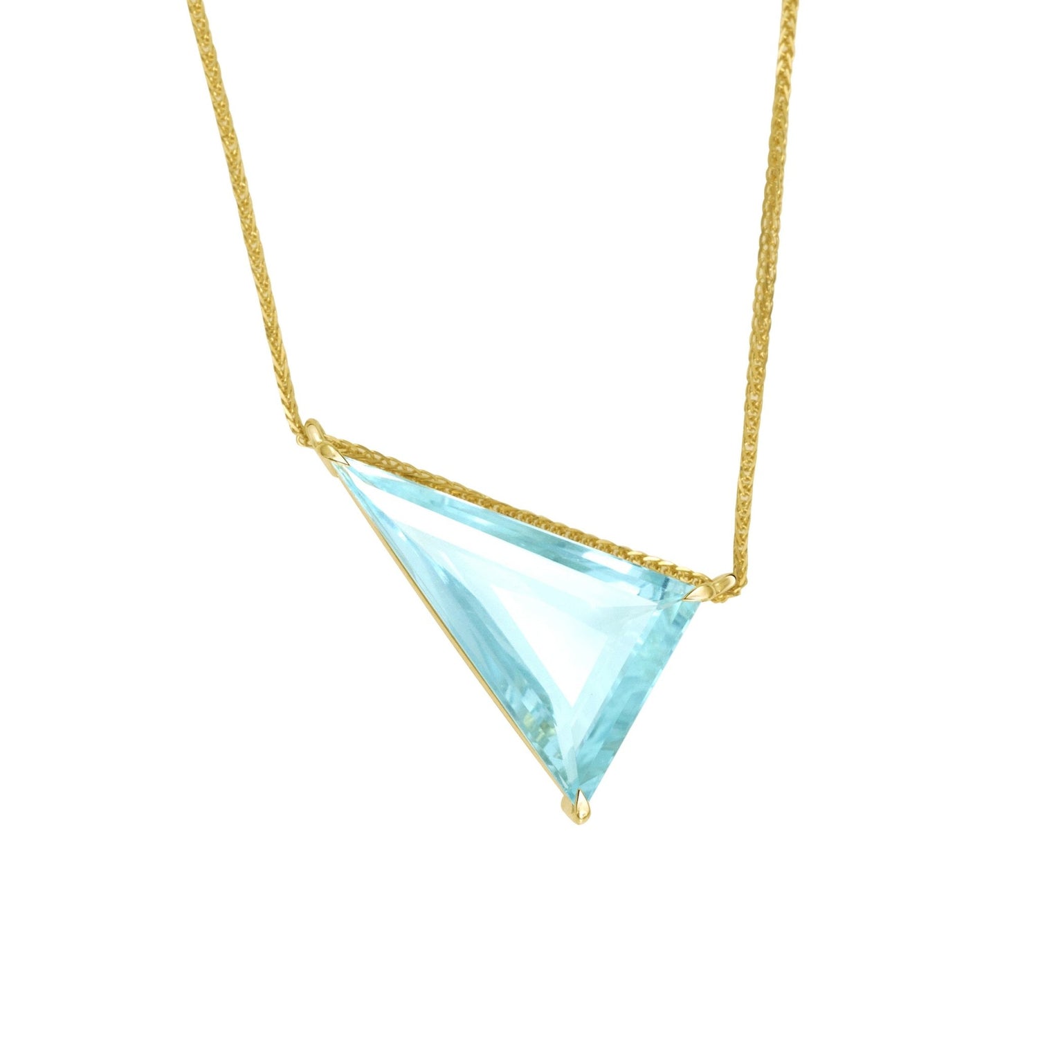 Aquamarine Triangle Contour Necklace 18k handmade fine jewelry