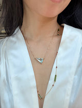 Aquamarine Triangle Contour handmade Necklace in 18k gold on model