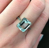 Aquamarine and Blue Diamond Ring 18k gold Engagement Ring