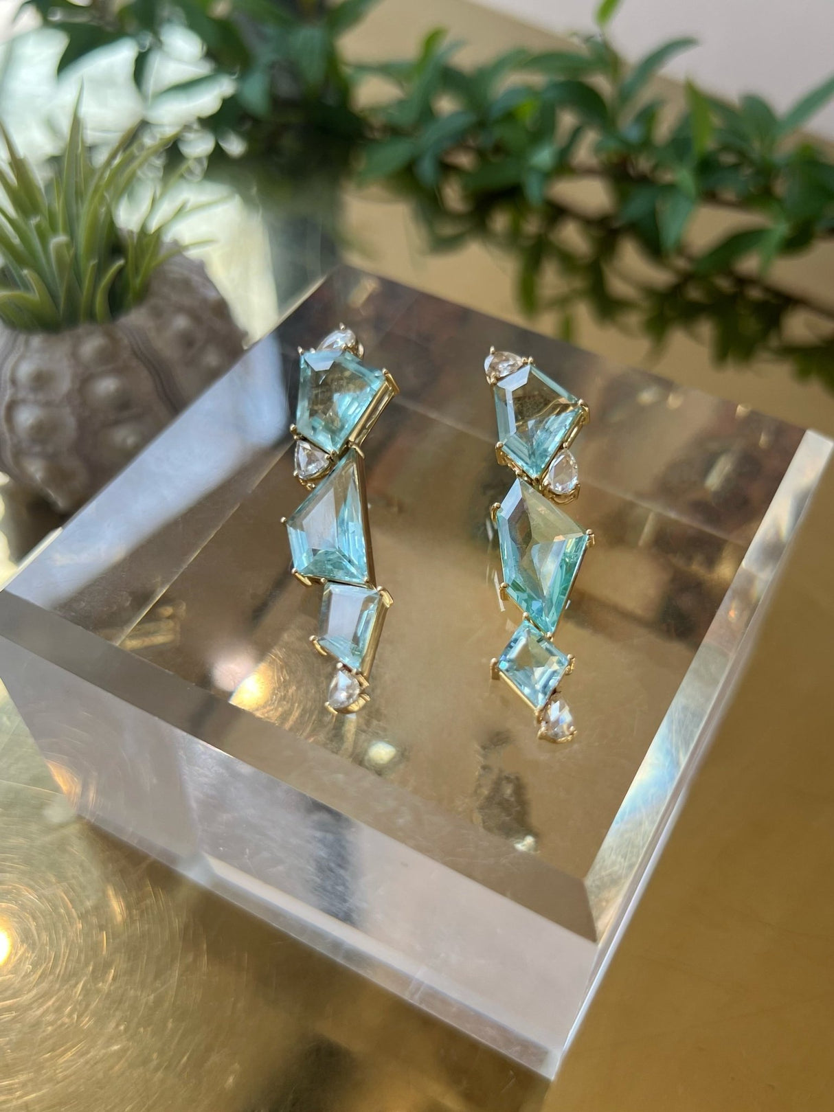 Aquamarine and Diamond Contour Earrings