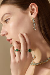 Aquamarine and Diamond Contour Earrings on model