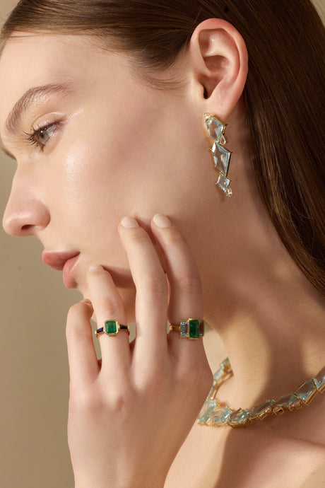 Aquamarine and Diamond Contour Earrings on model