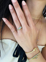 Aquamarines Petite Rhythm Ring 18k gold Stackable ring on model
