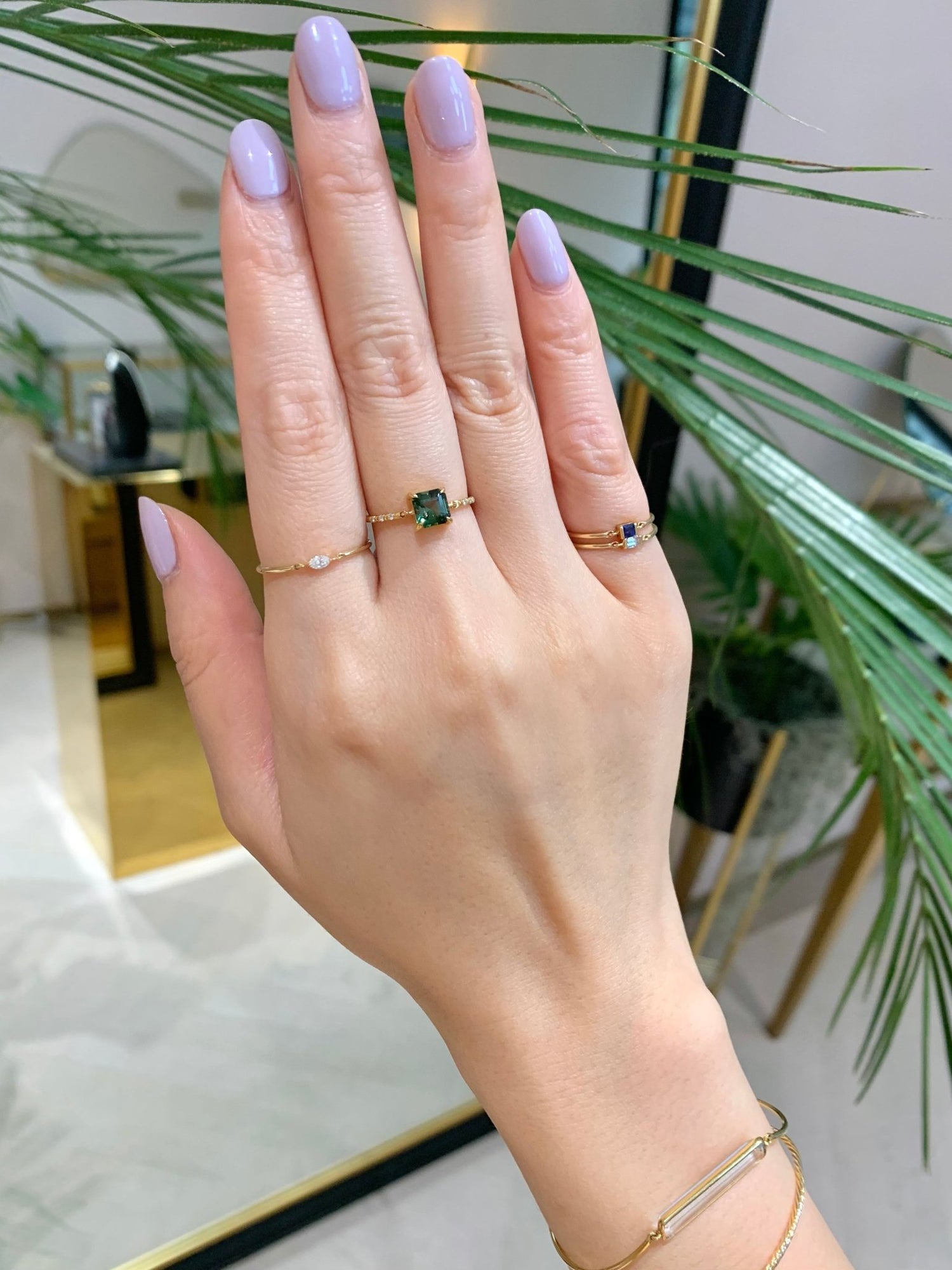 Ascher Moss Tourmaline Petite Circle Diamond Ring 18k gold Stackable ring on model