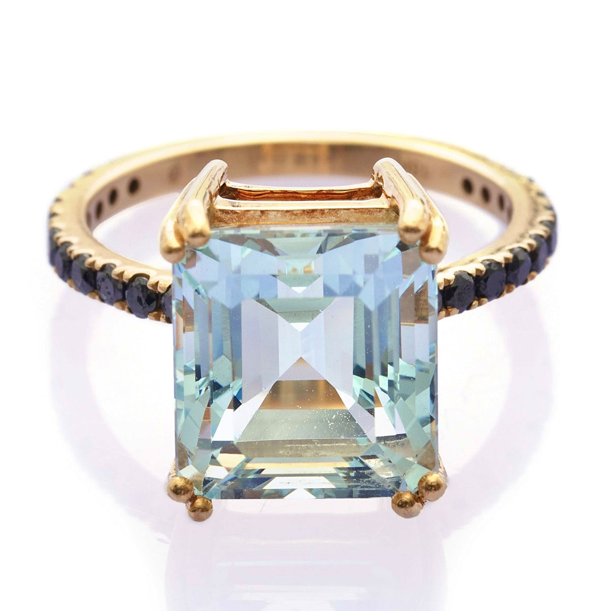 Asscher Aquamarine & Black Diamond Ring