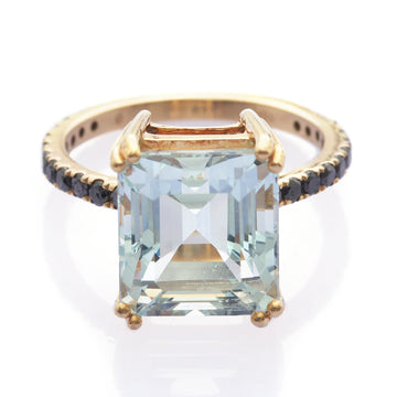 Asscher Aquamarine & Black Diamond Ring