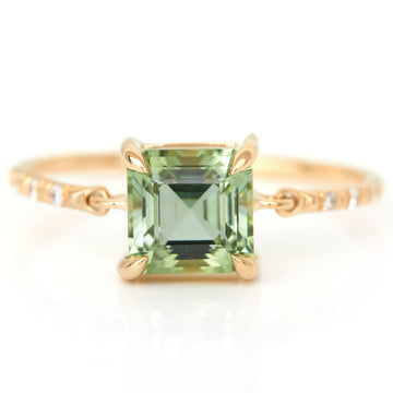 Asscher mint Tourmaline petite Circle Diamond Ring