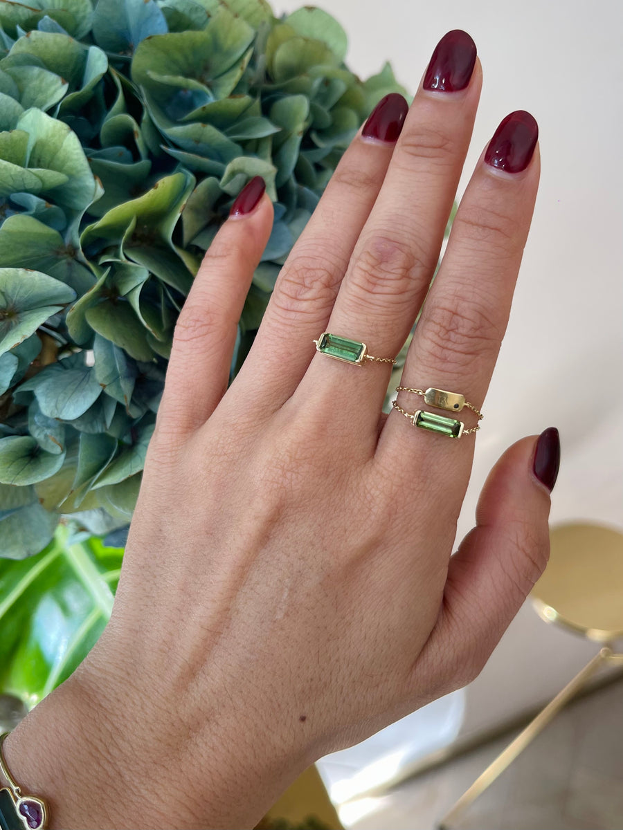 Green Tourmaline Bar Chain Ring