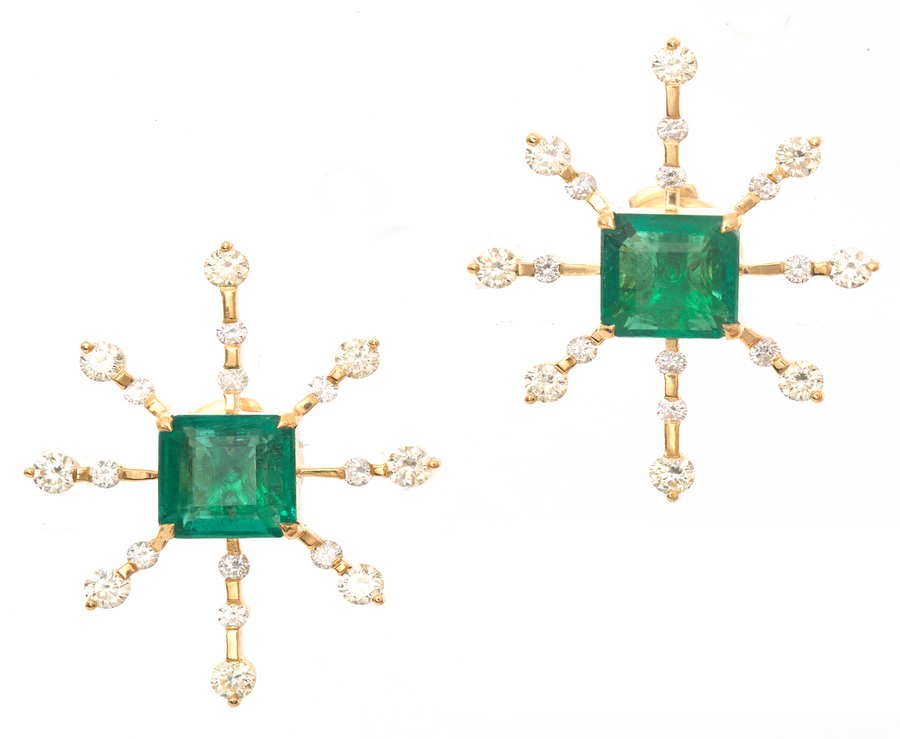 Emerald & Diamond Starburst Earrings