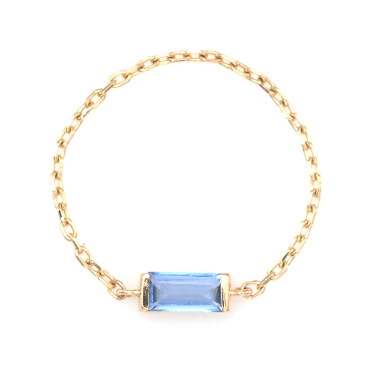 Baby Blue Sapphire Baguette Chain Ring 14k gold Stackable ring.