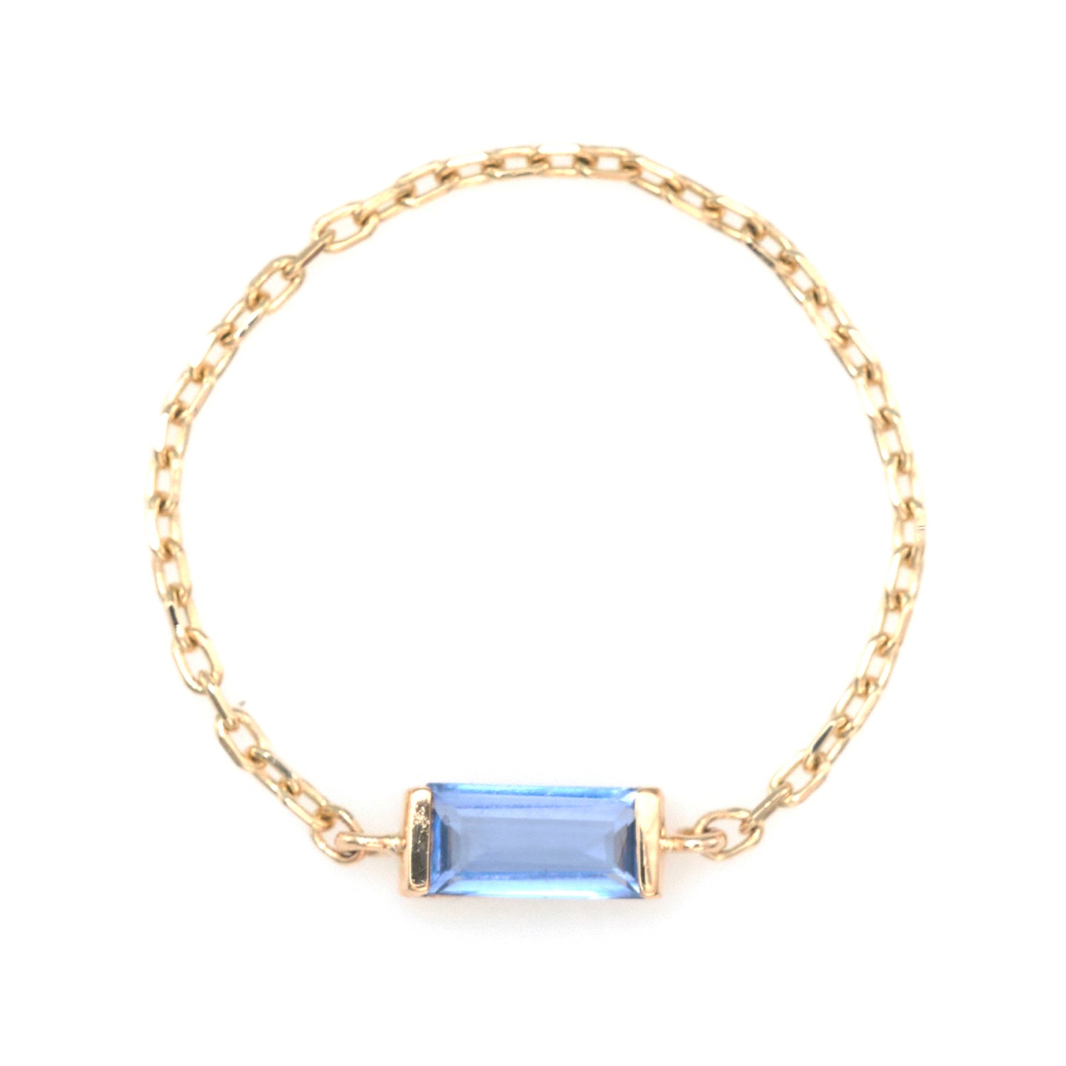 Baby Blue Sapphire Baguette Chain Ring 14k gold Stackable ring.