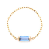 Baby Blue Sapphire Baguette Chain Ring 14k gold Stackable ring.