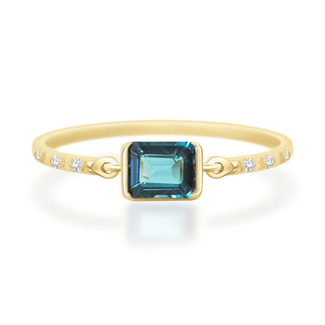 Baguette Indicolite Petite Circle Diamond Ring  18K Stackable ring