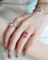Barbie Pink Watermelon Tourmaline & White Diamond Ring 18K engagement ring on model 1