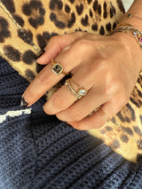 Black Diamond Pyramid Ring 18k gold engagement ring on model