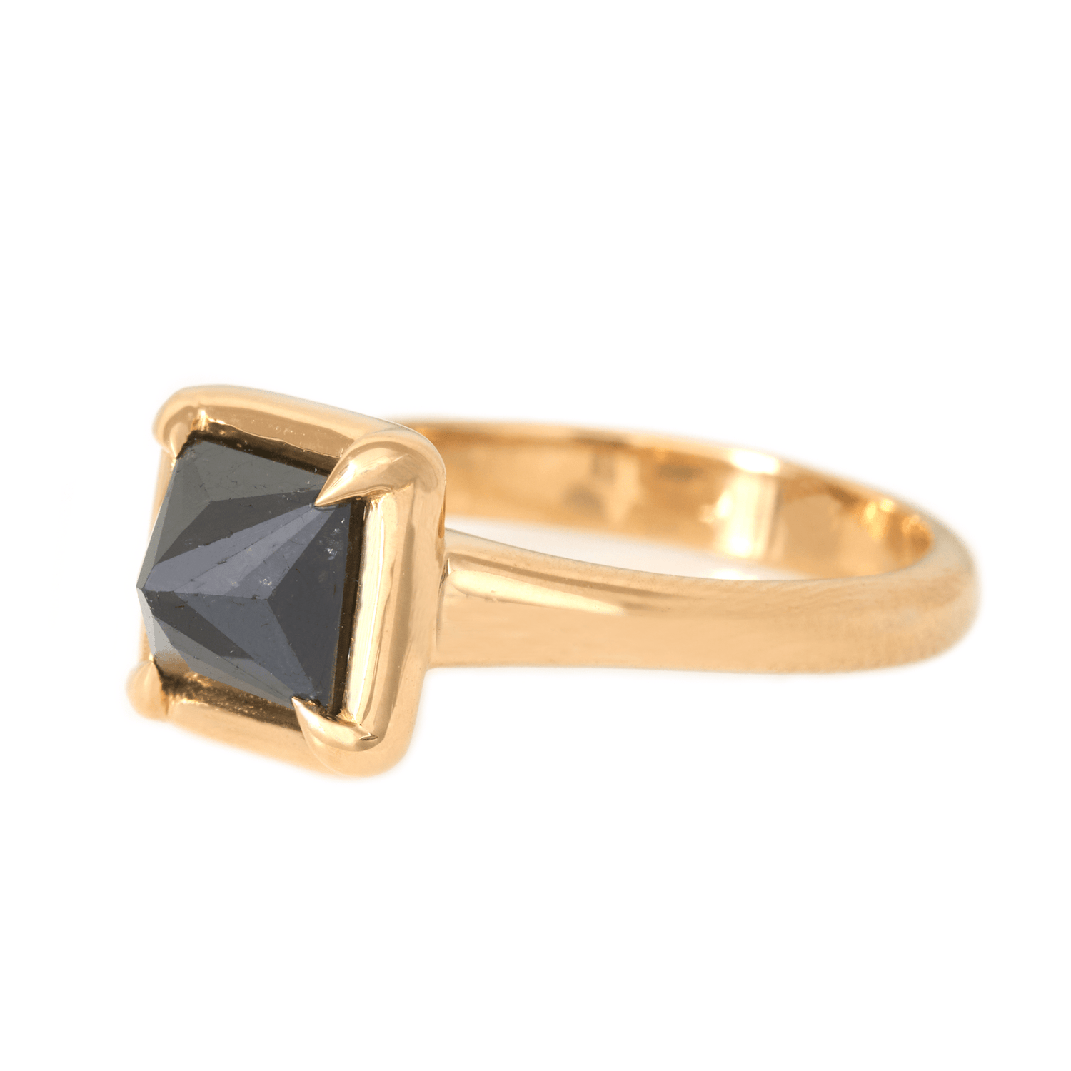 Black Diamond Pyramid Ring 18k gold engagement ring side view
