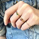 Black Diamond Reverse Set Chain Ring 14k gold Stackable ring on model