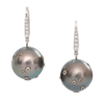 Black Pearl & Diamond Constellation Earrings 18K White Gold Handmade Fine Jewelry