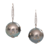 Black Pearl & Diamond Constellation Earrings 18K White Gold Handmade Fine Jewelry