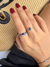 Black Spinel Petite Circle Diamond Ring WG 18k stackable ring on model 2