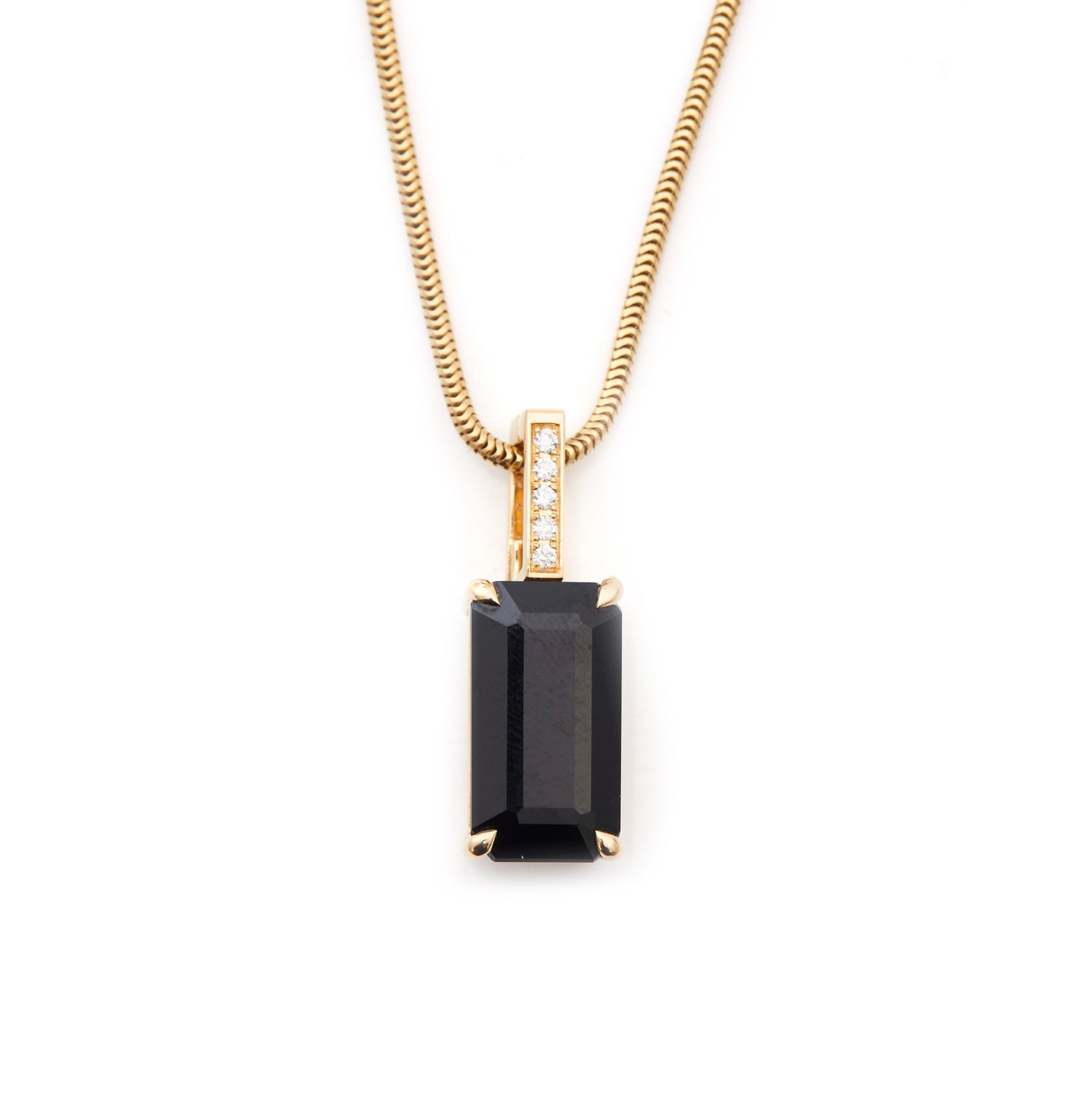 Black Tourmaline And Diamond Protection Bar Pendant Necklace 18k handmade fine jewelry