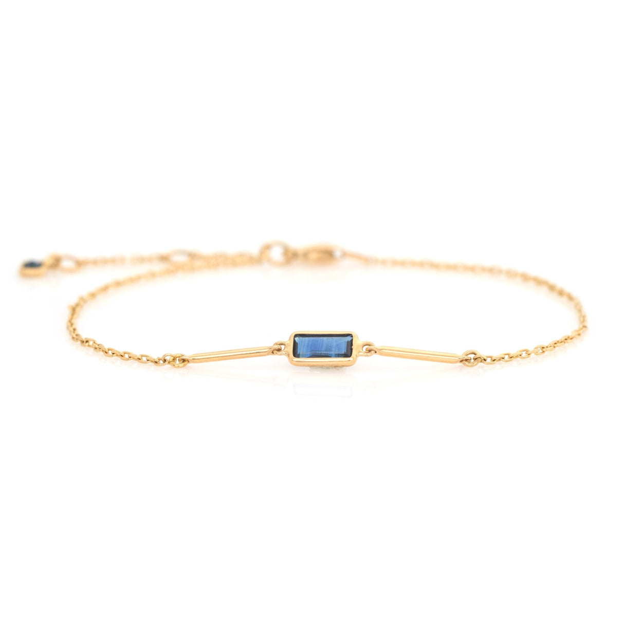 Blue Sapphire Baguette Bar Bracelet 18k gold stackable design