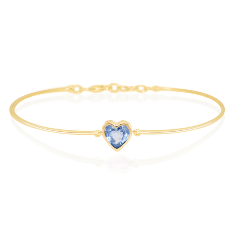 Blue Sapphire Heart Bangle 18k gold Stackable design 