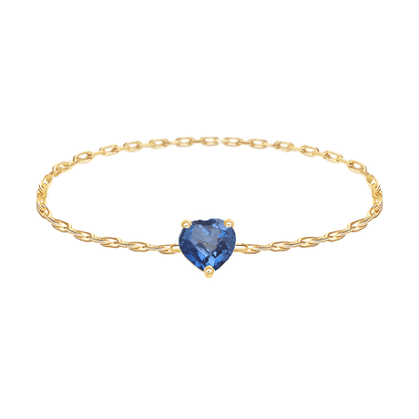 Blue Sapphire Heart Chain Ring 14k gold Stackable ring