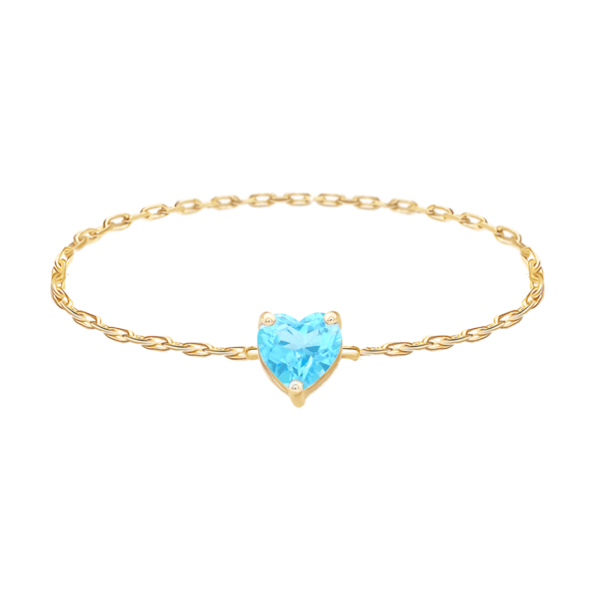 Blue Topaz Heart Chain Ring 14k gold Stackable ring