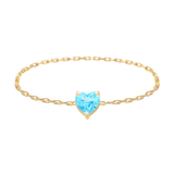Blue Topaz Heart Chain Ring 14k gold Stackable ring