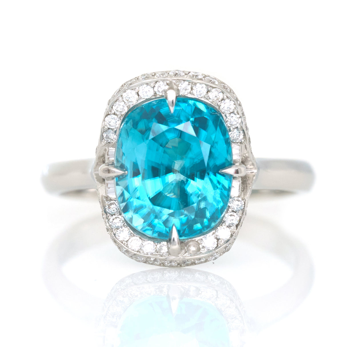 Blue Zircon & Diamond Aurora Ring PT900 engagement ring 