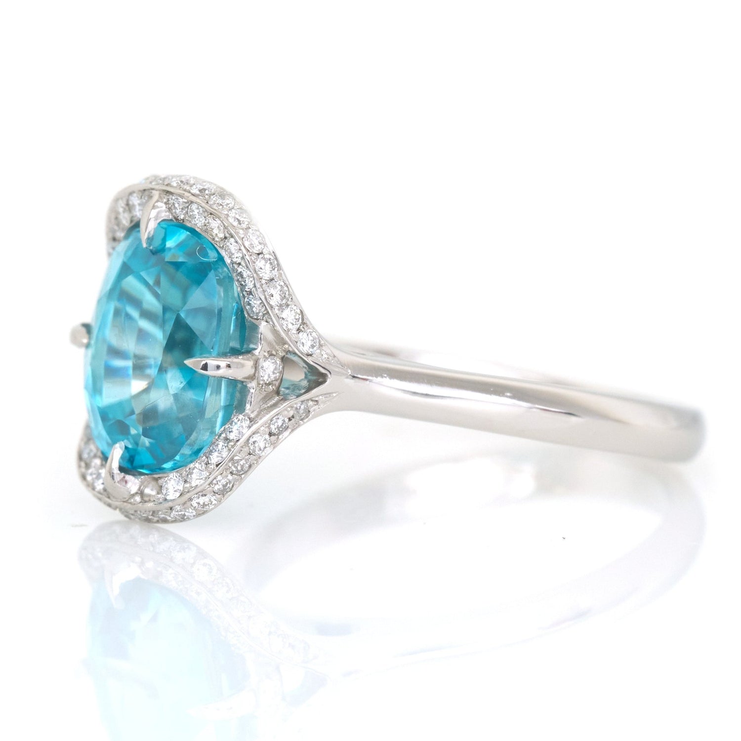 Blue Zircon & Diamond Aurora Ring PT900 engagement ring side view