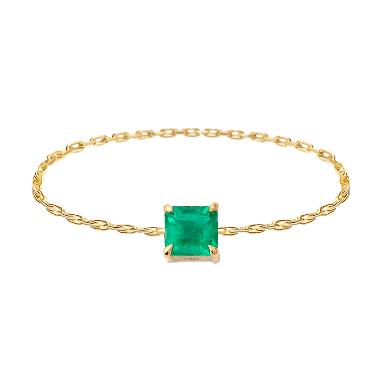 Brazilian Emerald Chain Ring 18K gold stackable ring