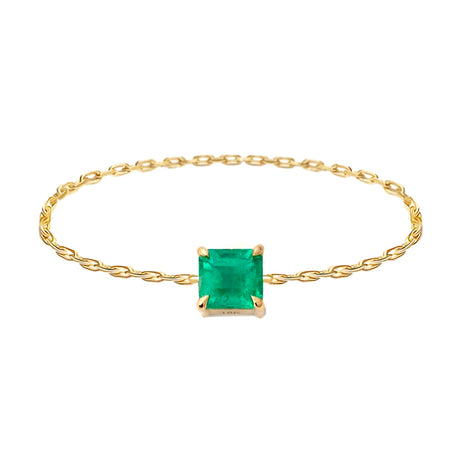 Brazilian Emerald Chain Ring 18K gold stackable ring