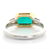 Brazilian Emerald Diamond East West Ring 18k gold engagement ring back view