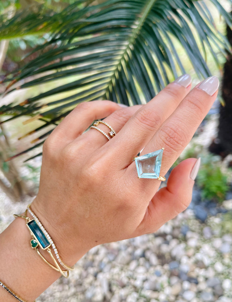 Aquamarine & Diamond Contour Kite Ring