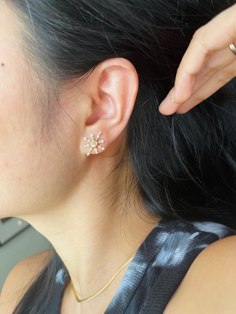 Canary Diamond Cushion cut Starburst Earrings
