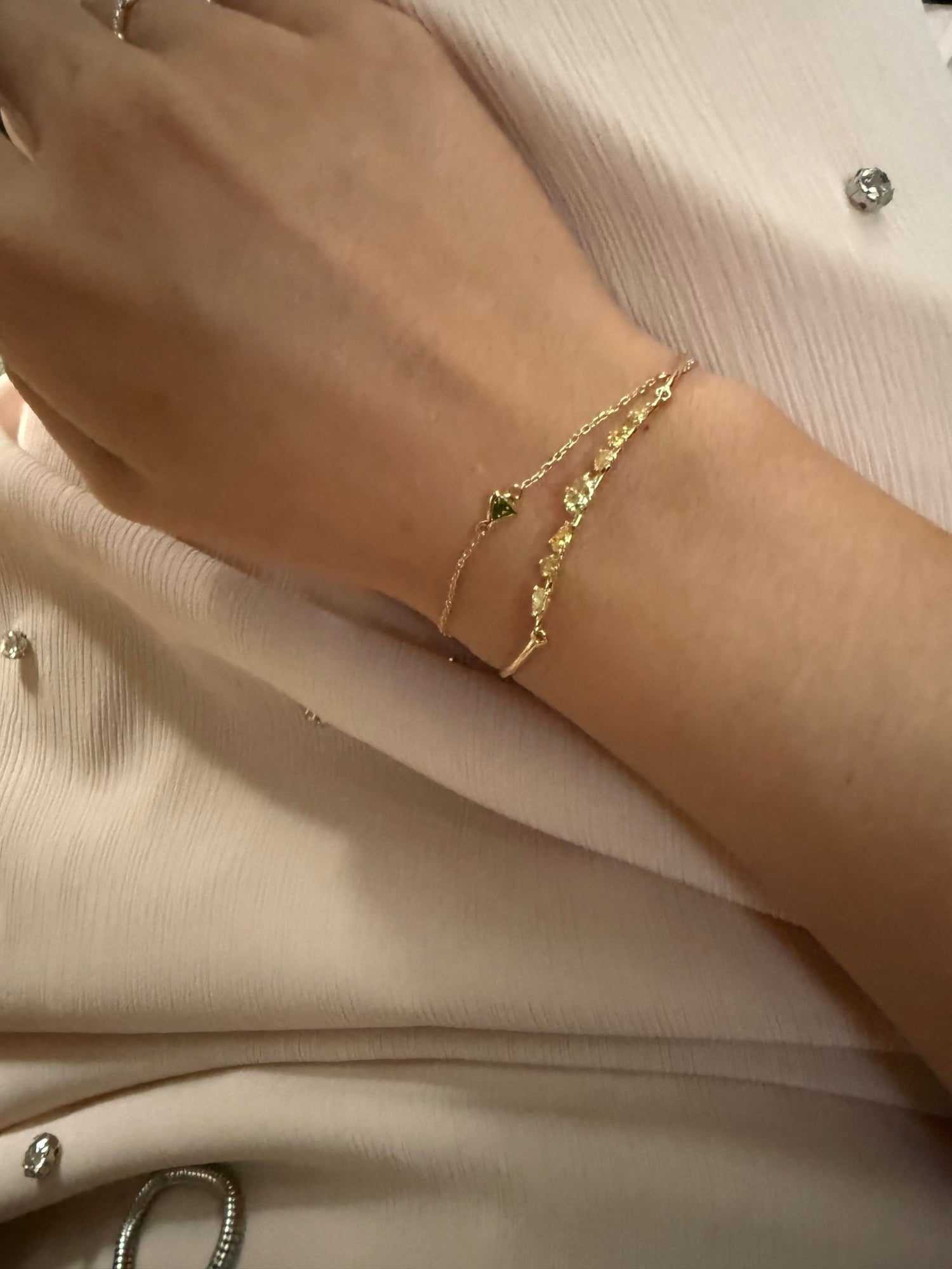 Canary & Orange Diamond Bangle 18K gold stackable design on model 2