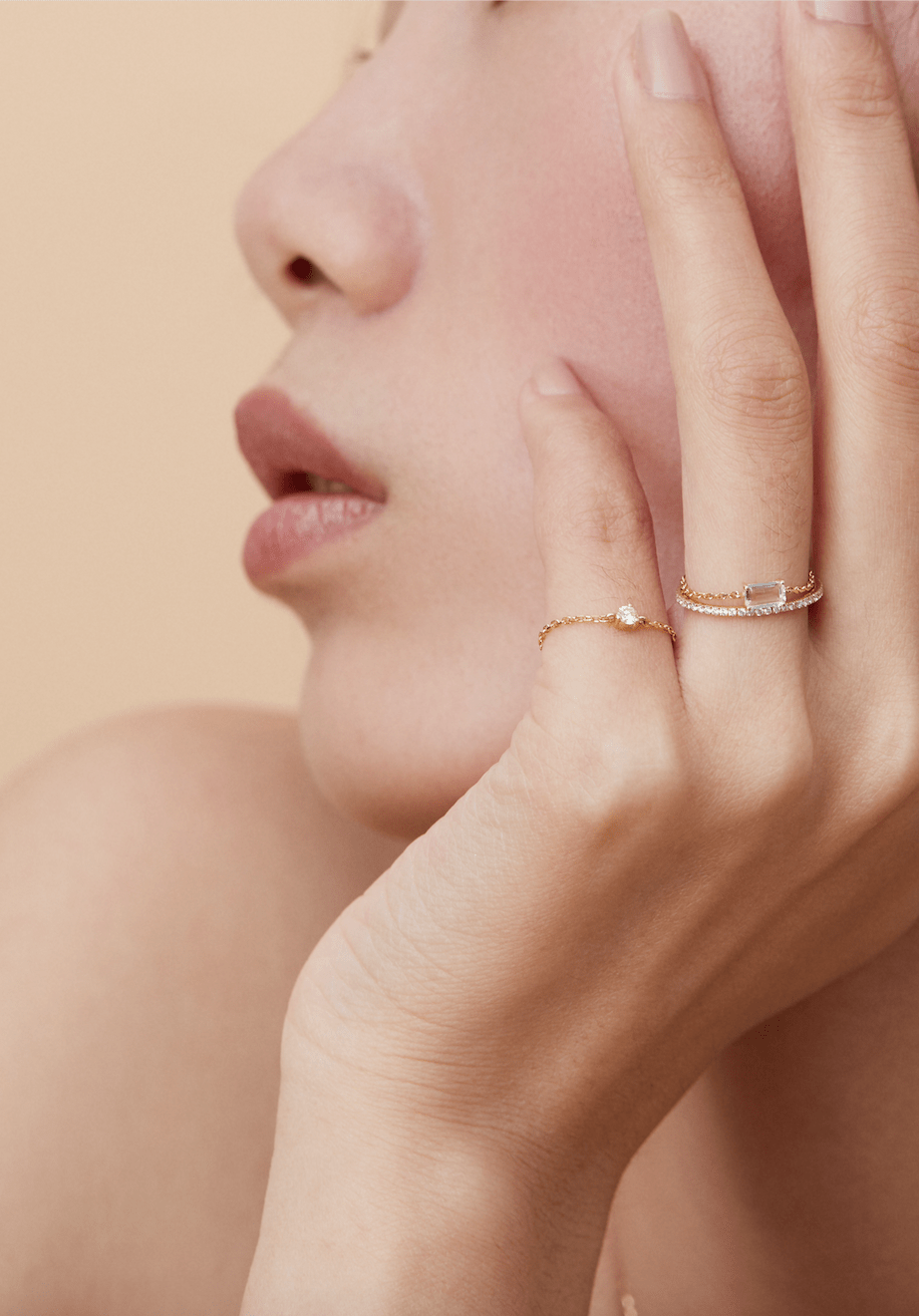 Canary Yellow Diamond Chain Ring 14k gold Stackable ring on model